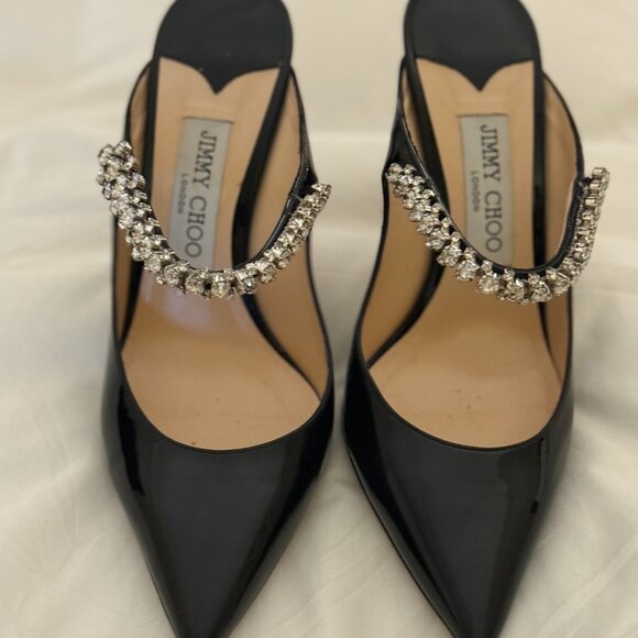 Jimmy Choo Black Patent Leather Heels with Kitten Heel 100 mm Size 8.5